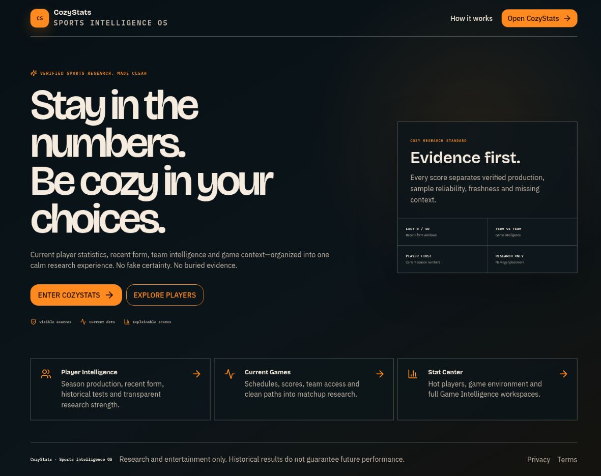 CozyStats private beta front screen — captured product preview